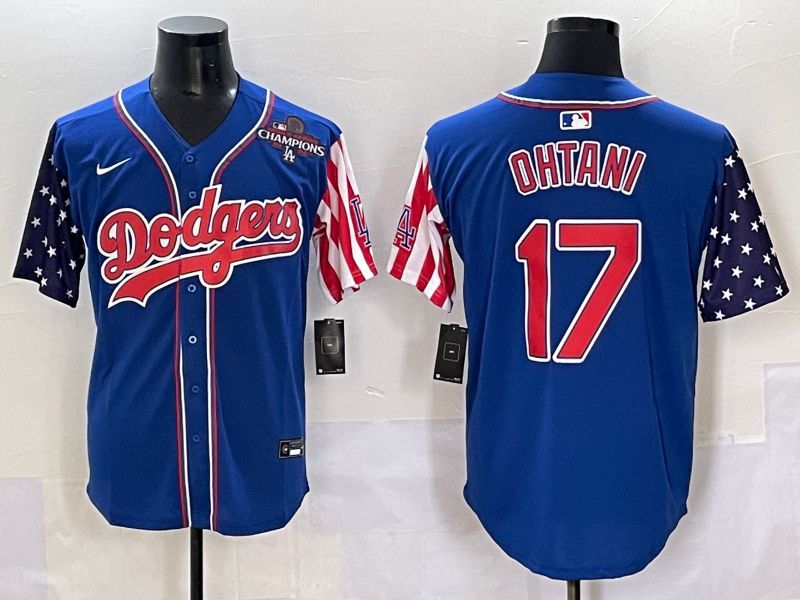 Men 2025 Los Angeles Dodgers #17 Ohtani Blue a generation of national flags Joint Name Nike MLB Jersey style 2->los angeles dodgers->MLB Jersey
